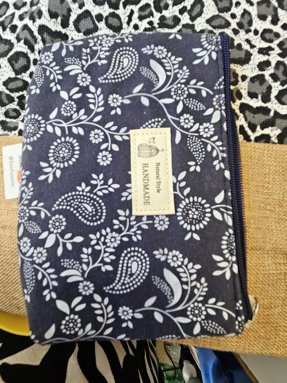 Handmade Navy Floral Zipper Pouch